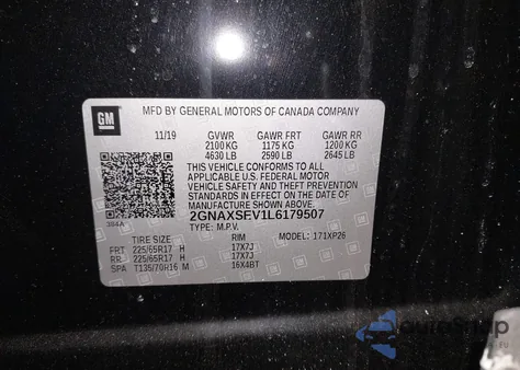 2020 Chevrolet Equinox Awd Ls from USA, damaged, VIN 2GNAXSEV1L6179507